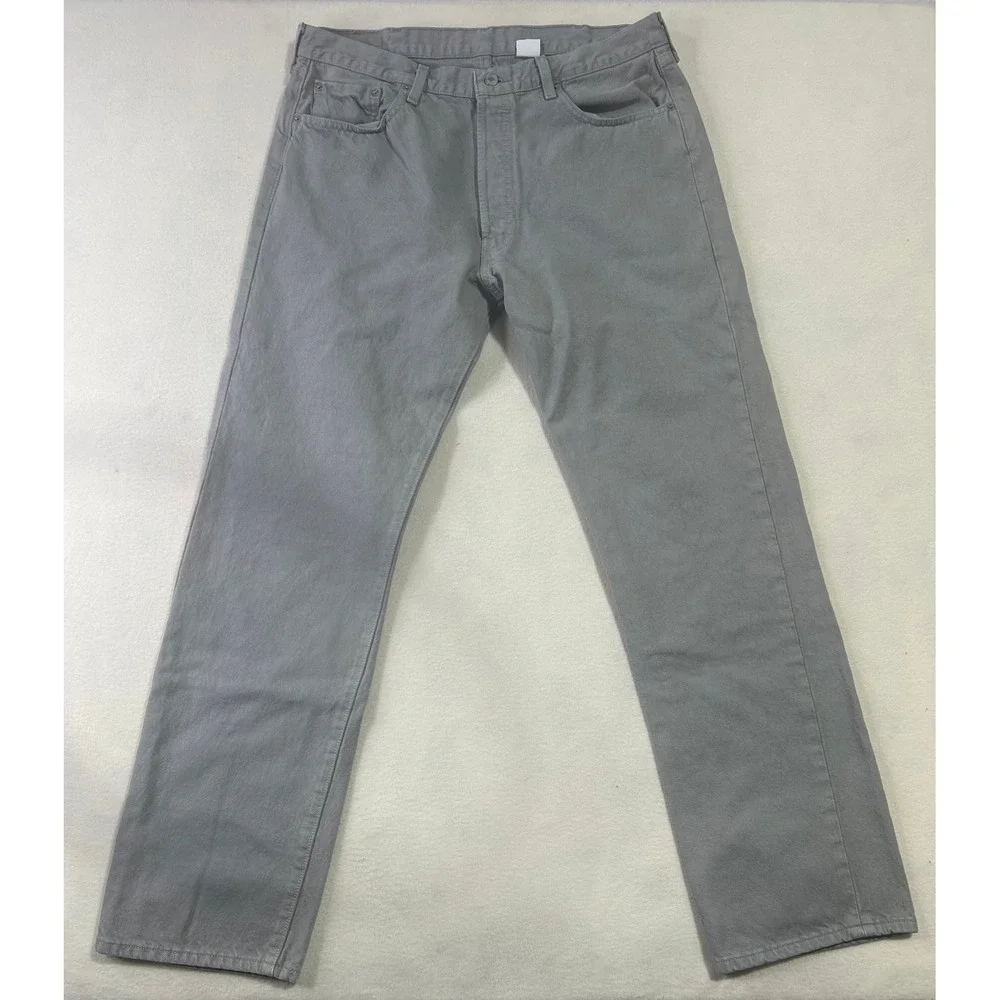 Levis 501 Original Fit Grey Denim Jeans Mens Straight Leg Button Fly 100 Cotton